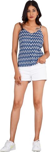 Handblock Printed Cotton Camisole Top for Women Handmade Blue Floral Strappy Tank Lightweight & Bohemian Style for Summer & Travel in Saudi Arabia