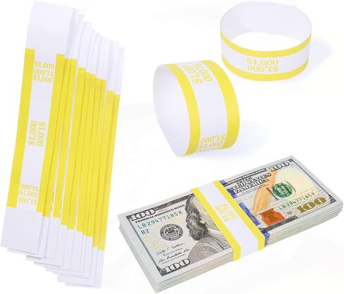 100pcs نطاقات المال الأصفر للنقد ، وأشرطة العملات النقدية الختم ، وأغلفة الأموال للفواتير ، وأشرطة المال لعملة بنك السوبر ماركت. in Kuwait