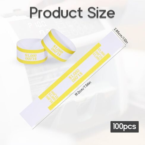 100pcs نطاقات المال الأصفر للنقد ، وأشرطة العملات النقدية الختم ، وأغلفة الأموال للفواتير ، وأشرطة المال لعملة بنك السوبر ماركت. in Kuwait