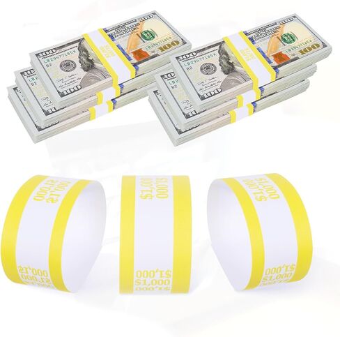 100pcs نطاقات المال الأصفر للنقد ، وأشرطة العملات النقدية الختم ، وأغلفة الأموال للفواتير ، وأشرطة المال لعملة بنك السوبر ماركت. in Kuwait