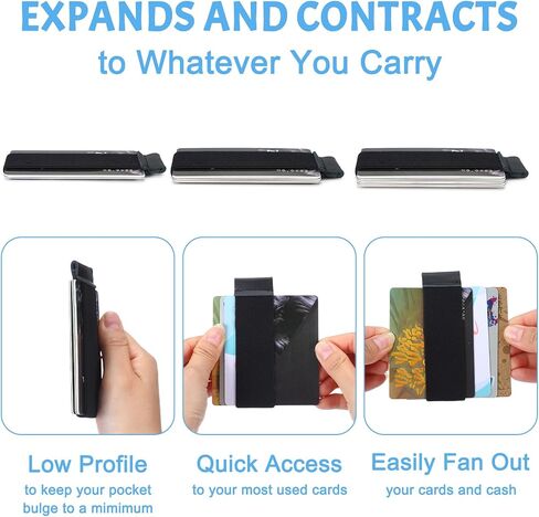 Pangda 10 Pcs Minimalist Wallets Set for Cash Cards 2 Silicone Elastic Wallets Bands 8 Pack Rubber Money Clip Credit Card Holder with Leather Tab Black Replacement Bands for Men Women in Saudi Arabia