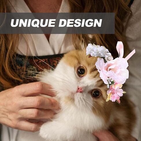 Housoutil Pet Flower Flower ، تاج الأزهار الاصطناعية القابلة للتعديل للكلاب ، طوق زهور الزفاف لمهرجان الزفاف الاحتفالات بالتصوير الفوتوغرافي الدعائم in Kuwait