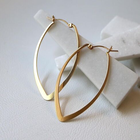 14K Gold Filled Hoop Earrings Flatten Oval Drop JD301 in Saudi Arabia