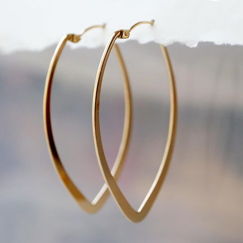 14K Gold Filled Hoop Earrings Flatten Oval Drop JD301 in Saudi Arabia