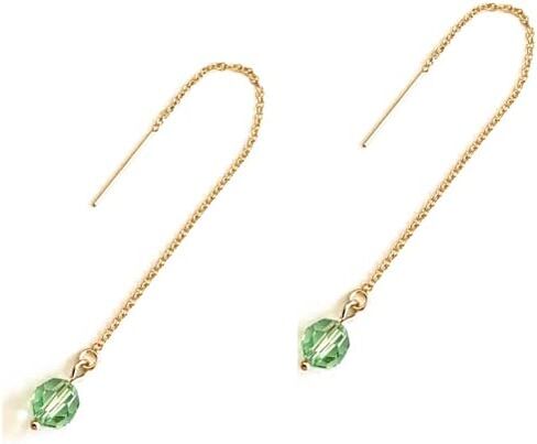 Peridot Green Crystal 14k Gold Filled Threader Earrings for Women Handmade in USA by Darlene's Gift Shop in Saudi Arabia