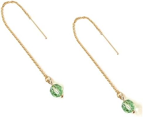 Peridot Green Crystal 14k Gold Filled Threader Earrings for Women Handmade in USA by Darlene's Gift Shop in Saudi Arabia