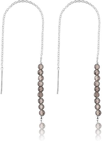 yanara smokey quartz arring ، زوج الخيوط اللذيذة ، حبات الأحجار الكريمة الطبيعية ، أبريل بولدستون كريستال ، هدية للنساء ، بلورات شاكرا شفاء المجوهرات في الفضة مطلي بالفضة in Saudi Arabia