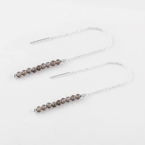 yanara smokey quartz arring ، زوج الخيوط اللذيذة ، حبات الأحجار الكريمة الطبيعية ، أبريل بولدستون كريستال ، هدية للنساء ، بلورات شاكرا شفاء المجوهرات في الفضة مطلي بالفضة in Saudi Arabia