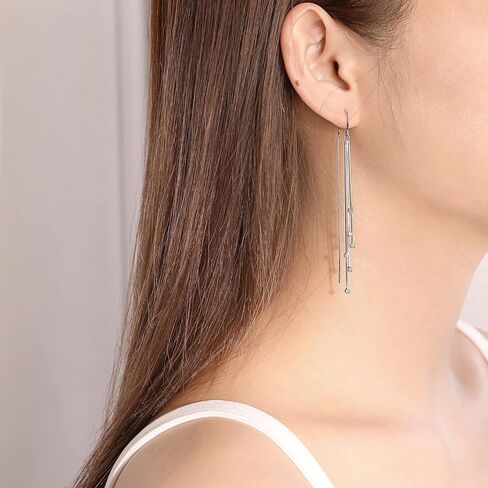 Meissa Sterling Silver Threader Earrings Rose Gold Long Earrings Wedding Bridal Statement Earrings Elegant Diamond Threader Handmade Jewelry Gift (Rose Gold) in Saudi Arabia