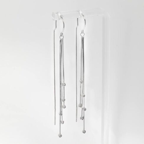 Meissa Sterling Silver Threader Earrings Rose Gold Long Earrings Wedding Bridal Statement Earrings Elegant Diamond Threader Handmade Jewelry Gift (Rose Gold) in Saudi Arabia