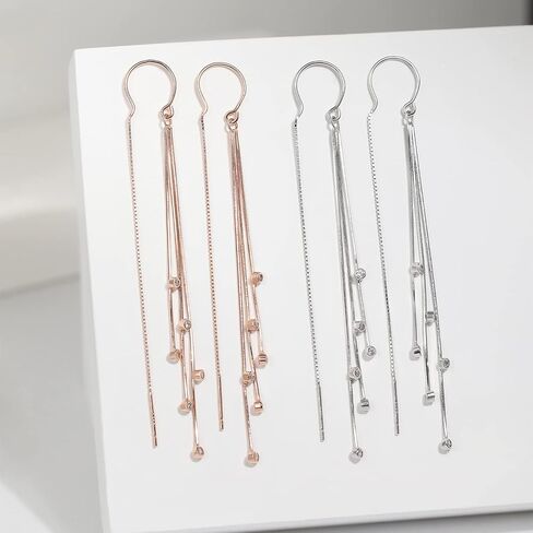 Meissa Sterling Silver Threader Earrings Rose Gold Long Earrings Wedding Bridal Statement Earrings Elegant Diamond Threader Handmade Jewelry Gift (Rose Gold) in Saudi Arabia