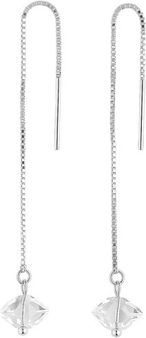 Herkimer Diamond Threader Earrings – Pull Through Drop Design in Solid 925 Sterling Silver | Natural Raw Quartz Crystal Dangle Earrings for Women MSJ By Monica in Saudi Arabia