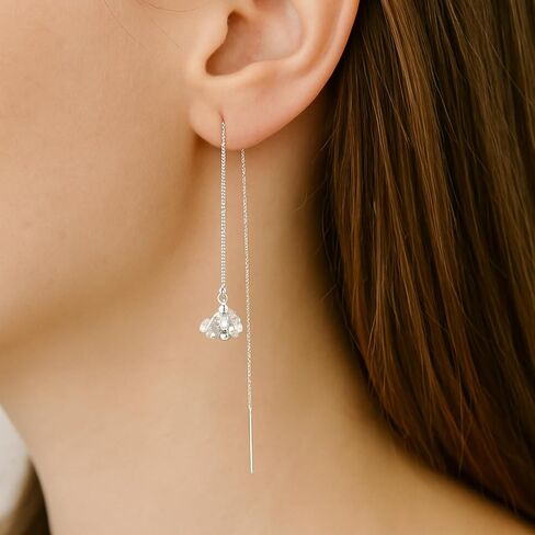 Herkimer Diamond Threader Earrings – Pull Through Drop Design in Solid 925 Sterling Silver | Natural Raw Quartz Crystal Dangle Earrings for Women MSJ By Monica in Saudi Arabia