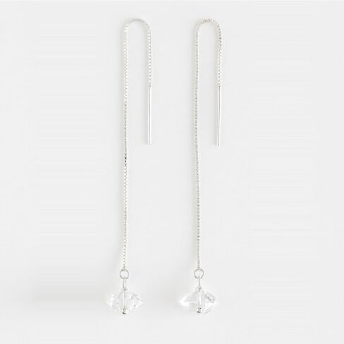 Herkimer Diamond Threader Earrings – Pull Through Drop Design in Solid 925 Sterling Silver | Natural Raw Quartz Crystal Dangle Earrings for Women MSJ By Monica in Saudi Arabia