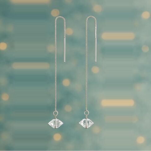 Herkimer Diamond Threader Earrings – Pull Through Drop Design in Solid 925 Sterling Silver | Natural Raw Quartz Crystal Dangle Earrings for Women MSJ By Monica in Saudi Arabia
