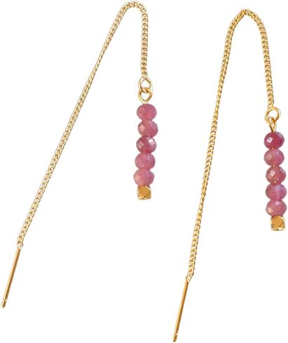 Pink Tourmaline Threader Earrings Gemstone on Gold Chain Dangle Thread Edgy Mothers Day Present in Saudi Arabia