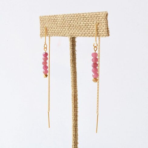 Pink Tourmaline Threader Earrings Gemstone on Gold Chain Dangle Thread Edgy Mothers Day Present in Saudi Arabia