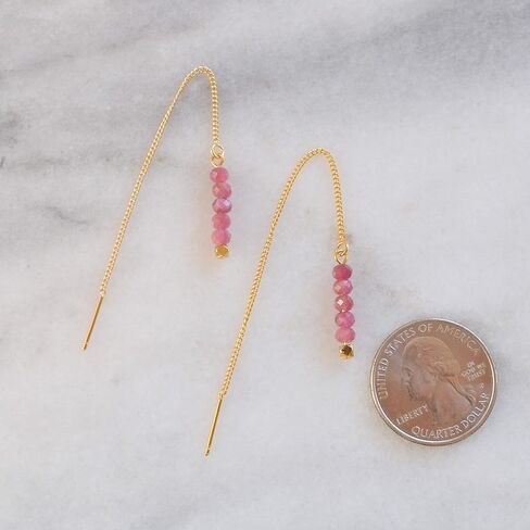 Pink Tourmaline Threader Earrings Gemstone on Gold Chain Dangle Thread Edgy Mothers Day Present in Saudi Arabia