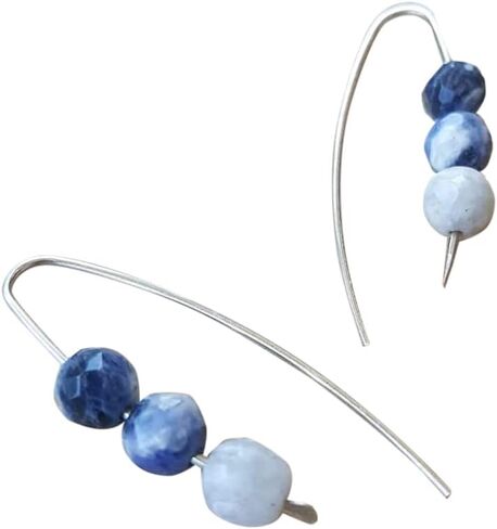 925 Sterling Silver Sodalite Earrings, Blue White Sodalite, Minimal Design, Handmade Natural Gemstone Jewelry, Wire Boho Earrings, Gift For Her in Saudi Arabia