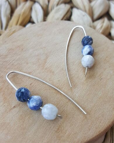 925 Sterling Silver Sodalite Earrings, Blue White Sodalite, Minimal Design, Handmade Natural Gemstone Jewelry, Wire Boho Earrings, Gift For Her in Saudi Arabia