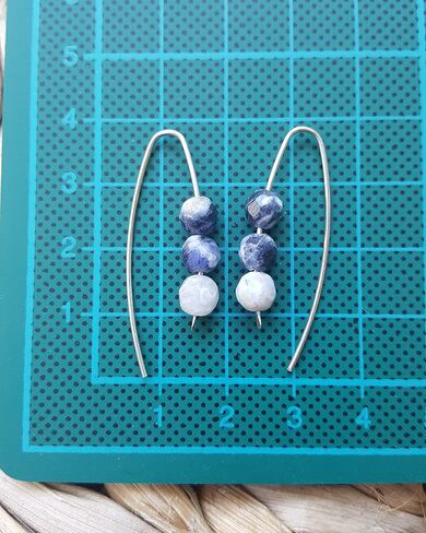 925 Sterling Silver Sodalite Earrings, Blue White Sodalite, Minimal Design, Handmade Natural Gemstone Jewelry, Wire Boho Earrings, Gift For Her in Saudi Arabia