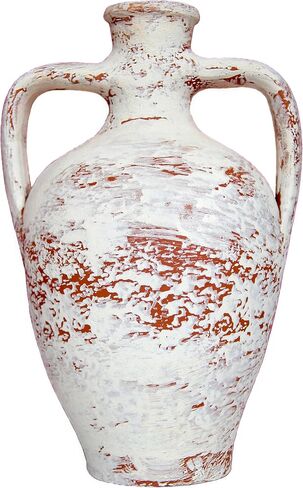 Hierapolis White Travertine Washed Terracotta Double Handled Amphora Water Jug, Clay Pitcher, Wine Carafe, Pottery Jar, Home Decor Vase Gift in Saudi Arabia