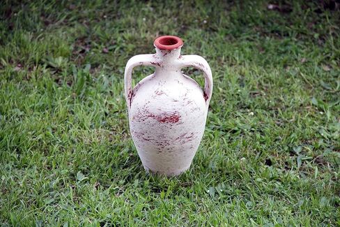 Hierapolis White Travertine Washed Terracotta Double Handled Amphora Water Jug, Clay Pitcher, Wine Carafe, Pottery Jar, Home Decor Vase Gift in Saudi Arabia