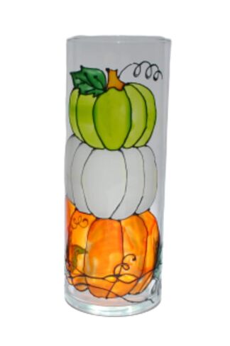 Stacked Pumpkins Hand Painted Stained Glass 9 Inch Cylinder Flower Vase in Kuwait