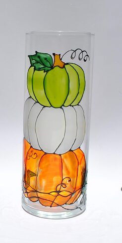 Stacked Pumpkins Hand Painted Stained Glass 9 Inch Cylinder Flower Vase in Kuwait