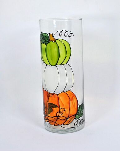 Stacked Pumpkins Hand Painted Stained Glass 9 Inch Cylinder Flower Vase in Kuwait
