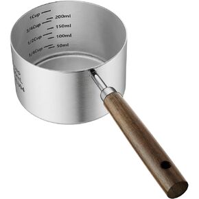 Dog-Cat Food Scoop 1 Cup, 304 Stainless Steel Measuring Cup with Long Wooden Handle, Pet Food Scoop for Rabbit, Easy to Clean Precise Scale in Saudi Arabia