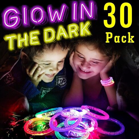 20 حزمة LED LED UP PRACELETS توهج في لوازم الحفلات المظلمة ، سوار ملون ملون يضيء ألعاب هدايا عيد ميلاد أعياد الأكياس جيدة الحشوات. in Saudi Arabia