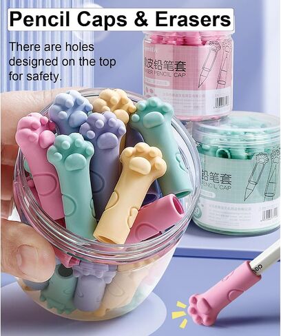 30 Pieces Cute Pencil Caps Cat Paw Erasers Pencil Top Pencils Tip Protector Cover Pencils Toppers Caps Extender Holders for Student Gilrs Boys School Office Supplies (Cat-Mix Colors) in Saudi Arabia
