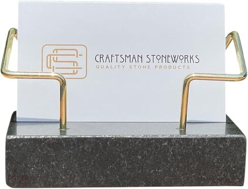 حامل بطاقة أعمال الحجر الطبيعي - Craftsman Stoneworks Desktop Display Stand With With Wire Metal Offical Professionals - يحمل ما يصل إلى 70 بطاقة (جرانيت أسود) in Kuwait