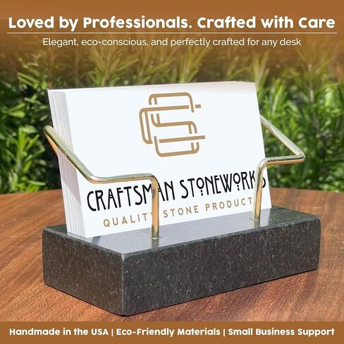 حامل بطاقة أعمال الحجر الطبيعي - Craftsman Stoneworks Desktop Display Stand With With Wire Metal Offical Professionals - يحمل ما يصل إلى 70 بطاقة (جرانيت أسود) in Kuwait