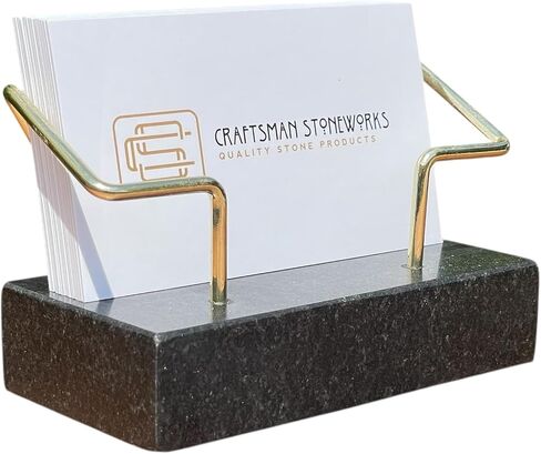 حامل بطاقة أعمال الحجر الطبيعي - Craftsman Stoneworks Desktop Display Stand With With Wire Metal Offical Professionals - يحمل ما يصل إلى 70 بطاقة (جرانيت أسود) in Kuwait
