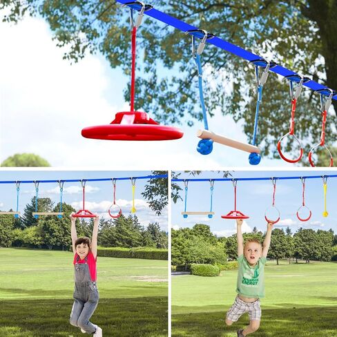Ninja Obstacle Course for Kids Backyard - 10 Durable Obstacles and 60' Slackline - Outdoor Warrior Obstacle Playset Equipment with Gymnastic Ring, Rope Ladder, Ninja Wheel, Climbing Rope Swing in Saudi Arabia