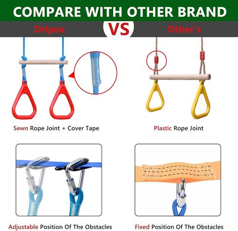 Ninja Obstacle Course for Kids Backyard - 10 Durable Obstacles and 60' Slackline - Outdoor Warrior Obstacle Playset Equipment with Gymnastic Ring, Rope Ladder, Ninja Wheel, Climbing Rope Swing in Saudi Arabia