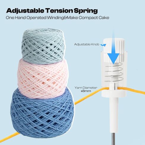 Caydo Yarn Wharn مع زنبرك التوتر ، ويندر يدوية واحدة ، 4-7 أوقية أسطوانة كعكة مضغوطة بكفاءة للكروشيه ، الدوار الكرة المحمولة للكروشيات والحياكة ، مساعد جيد لعشاق الحرفية (الأزرق) in Kuwait