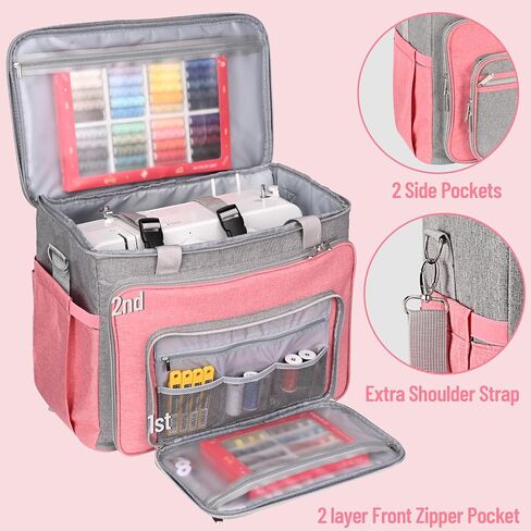 FINESUN Sewing Machine Carrying Case with Multiple Storage Pockets, Universal Tote Bag with Shoulder Strap Compatible with Most Standard Singer, Brother, Janome, Pink in Saudi Arabia