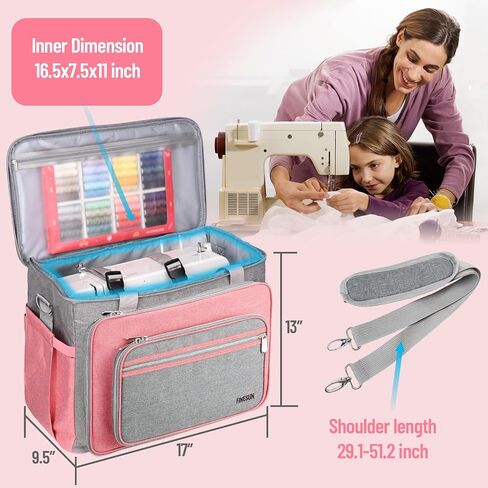 FINESUN Sewing Machine Carrying Case with Multiple Storage Pockets, Universal Tote Bag with Shoulder Strap Compatible with Most Standard Singer, Brother, Janome, Pink in Saudi Arabia