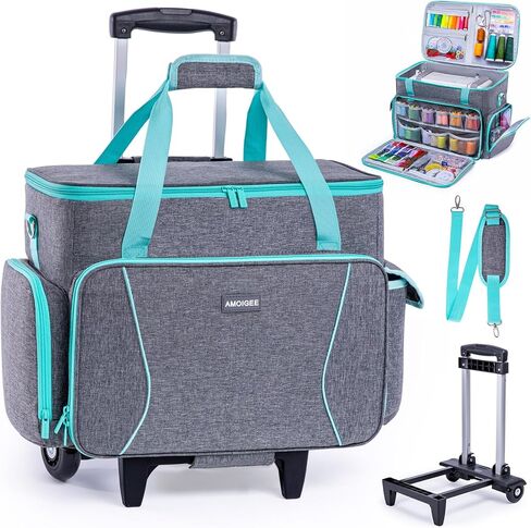 Amoigee Rolling Machine Machine مع عجلات - حقيبة آلة للخياطة مع إطار عجلات قابلة للفصل ، حمل العربة مع الحشوة القابلة للإزالة ، وتناسب معظم الآلات القياسية المتوافقة مع المغني ، الأخ ، جانوم in Kuwait