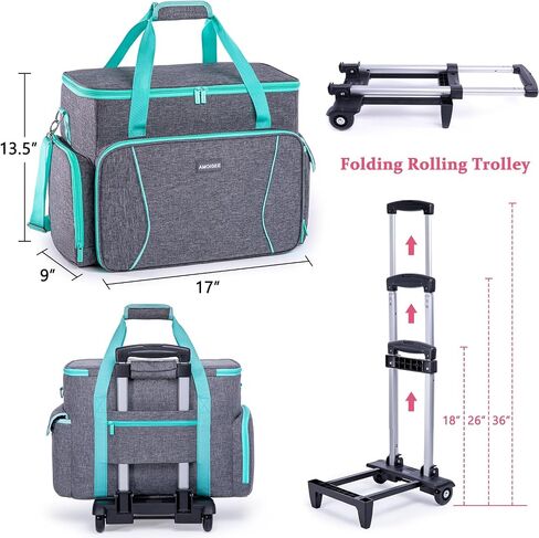 Amoigee Rolling Machine Machine مع عجلات - حقيبة آلة للخياطة مع إطار عجلات قابلة للفصل ، حمل العربة مع الحشوة القابلة للإزالة ، وتناسب معظم الآلات القياسية المتوافقة مع المغني ، الأخ ، جانوم in Kuwait