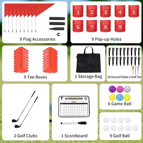 9 PCS Backyard Golf Golf Outdoor Game مع ناديين - لعبة غولف في الهواء الطلق للبالغين والعائلة ، والشاطئ ، والتخييم ، والعشب ، والمتنزه in Saudi Arabia