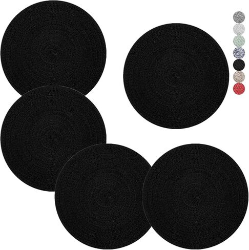 Trivets for Hot Dishes, Pots and Pans, 8 Inches Hot Pads 5 Pcs, Pot Holders for Kitchen, Heat Resistant Mat Protect Counter, Coasters Set Home Essentials Farmhouse Decor (Black) in Saudi Arabia