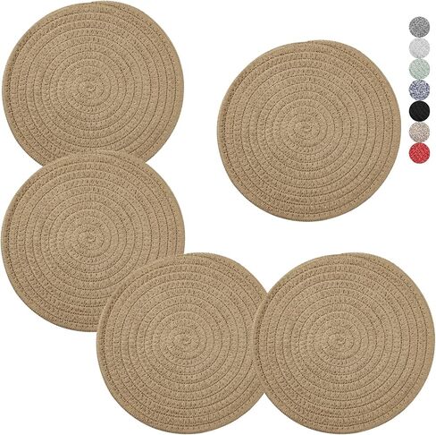 Trivets for Hot Dishes, Pots and Pans, 8 Inches Hot Pads 5 Pcs, Pot Holders for Kitchen, Heat Resistant Mat Protect Counter, Coasters Set Home Essentials Farmhouse Decor (Black) in Saudi Arabia