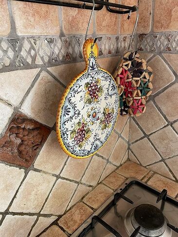CERAMICHE PARRINI - Italian Ceramic Art Kitchenware Tile Small Trivet Pottery Decorated Tuscan Grape Hand Painted Made in ITALY in Saudi Arabia