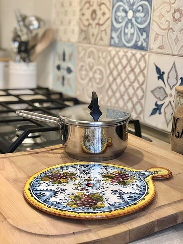 CERAMICHE PARRINI - Italian Ceramic Art Kitchenware Tile Small Trivet Pottery Decorated Tuscan Grape Hand Painted Made in ITALY in Saudi Arabia