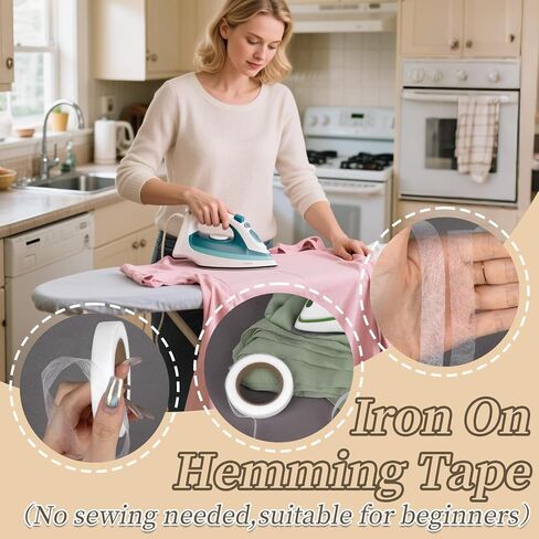 2 لفات شريط hemming - 0.6 "× 54 ياردة الحديد على شريط تنحنح للسروال ، لا يوجد شريط خياطة للفساتين ، الستائر ، الملابس ، الحرف اليدوية ، 25GSM و 60GSM ، لوازم الخياطة هدية مثالية للمبتدئين in Saudi Arabia