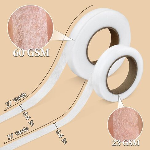 2 لفات شريط hemming - 0.6 "× 54 ياردة الحديد على شريط تنحنح للسروال ، لا يوجد شريط خياطة للفساتين ، الستائر ، الملابس ، الحرف اليدوية ، 25GSM و 60GSM ، لوازم الخياطة هدية مثالية للمبتدئين in Saudi Arabia